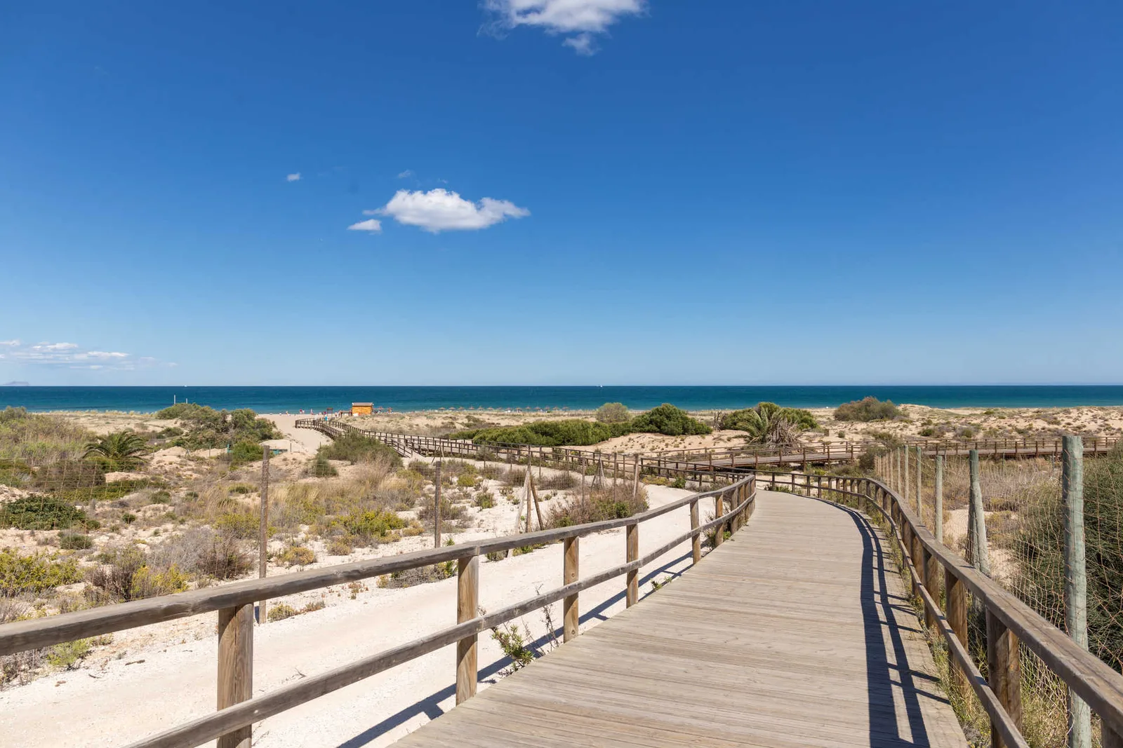 Wooden boardwalk through the dunes to Carabassí beach, Gran Alacant